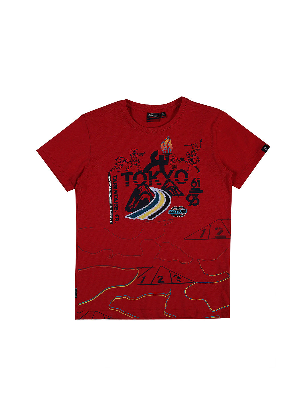 Boys Red Printed Cotton T-Shirt