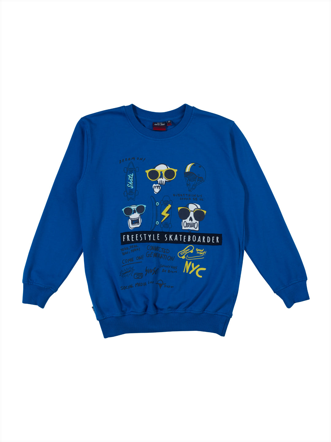 Boys Blue Printed Fleece Sweat Shirt
