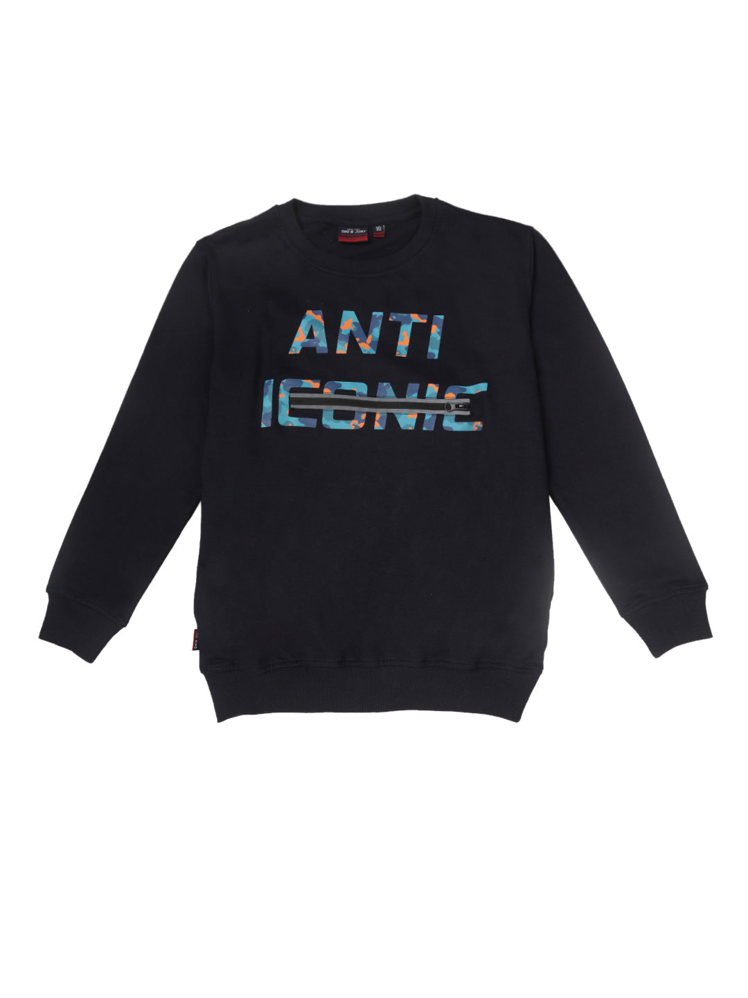 Boys Navy Blue Printed Knits Sweat Shirt