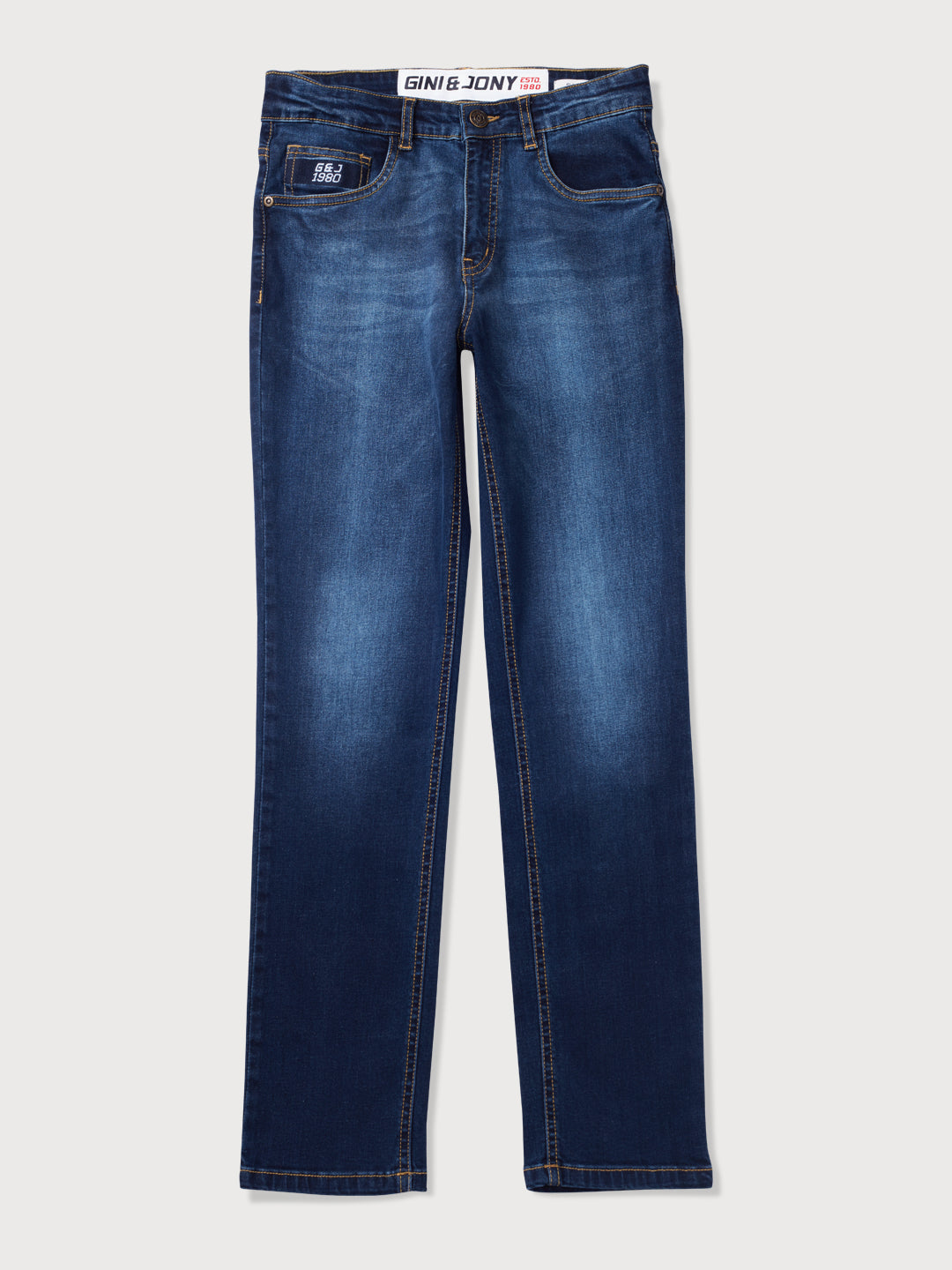 Boys Blue Washed Denim Jeans Fixed Waist