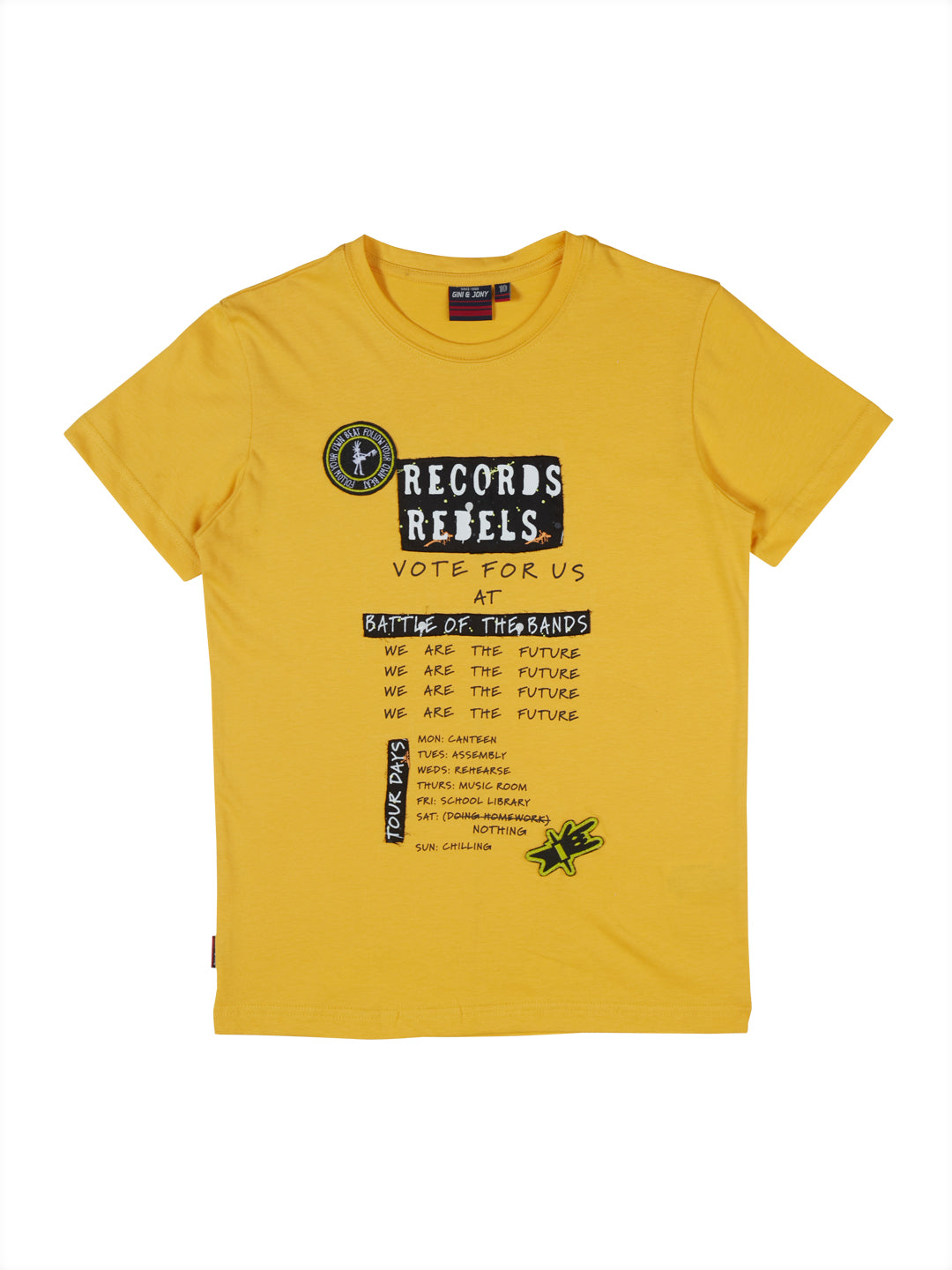 Boys Yellow Printed Cotton T-Shirt