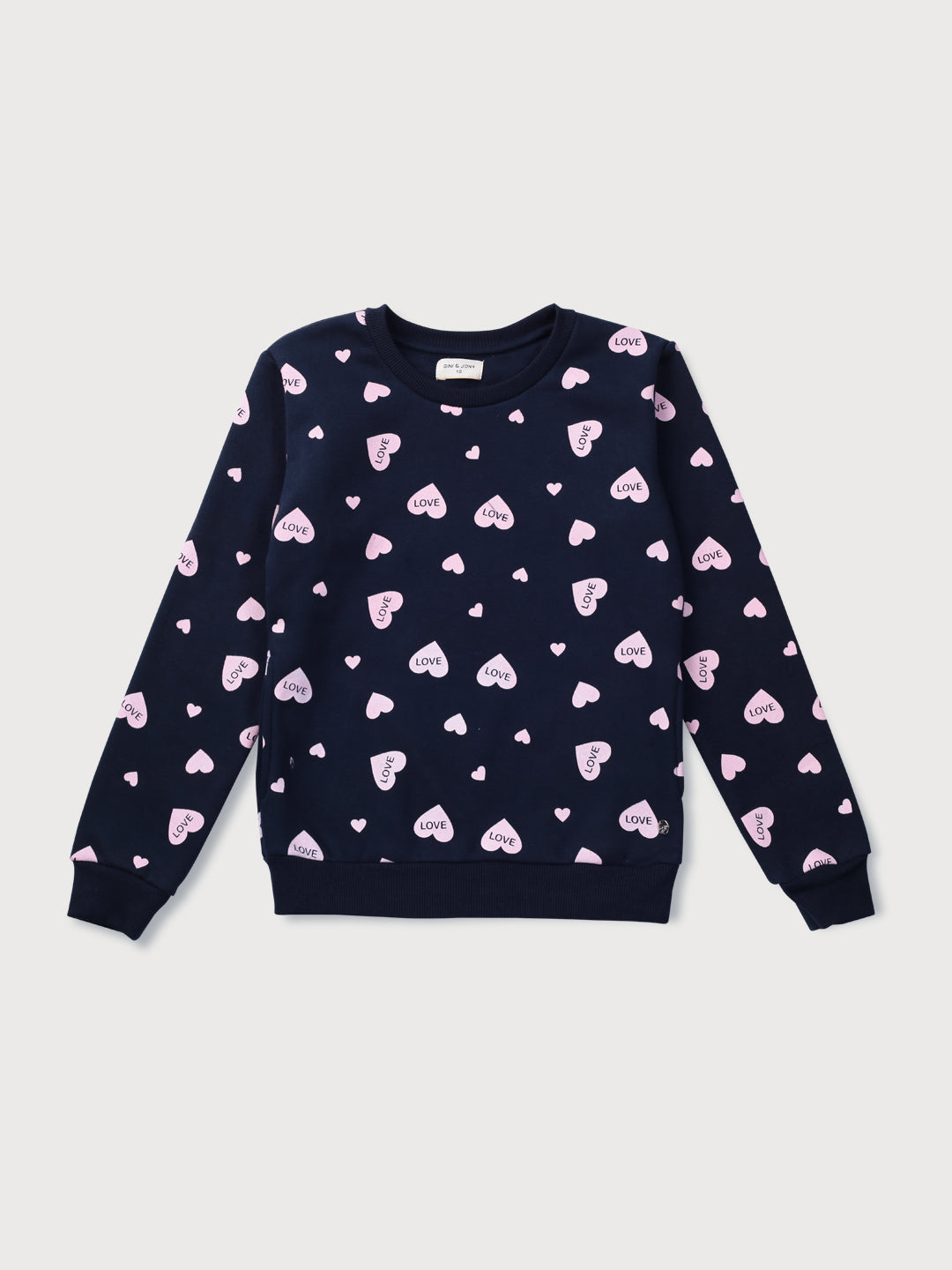 Girls Navy Blue Printed Cotton Sweat Shirt