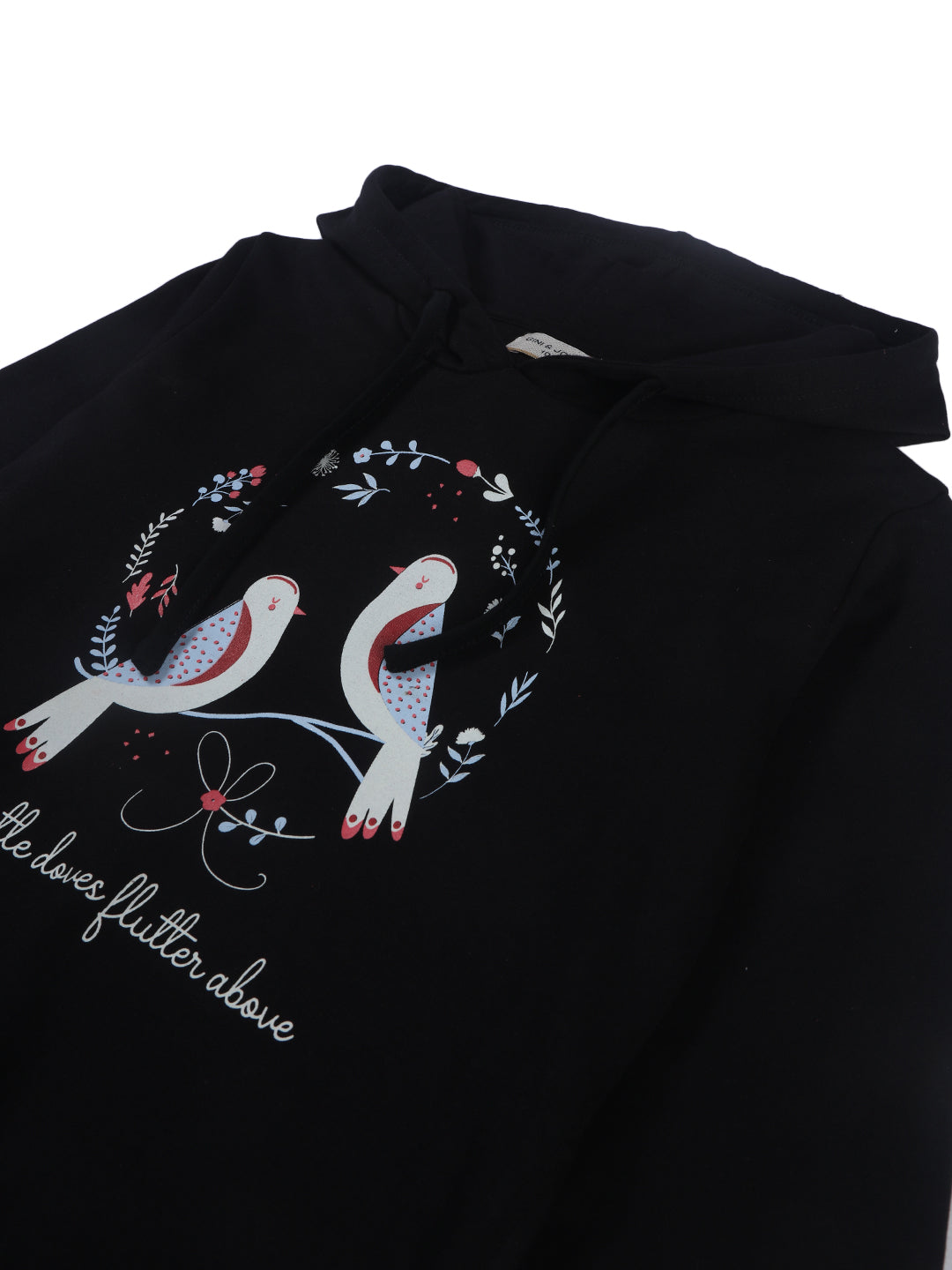 Girls Black Printed Cotton Sweat Shirt