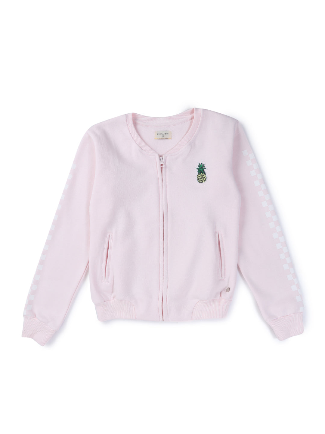 Girls Pink Printed Fleece Knits Jacket