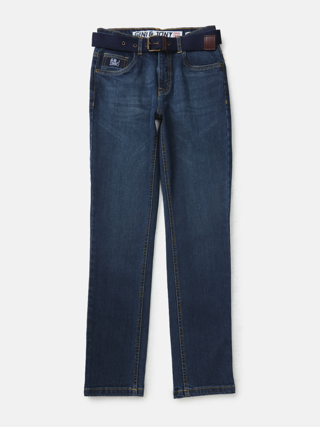 Boys Blue Washed Denim Jeans Fixed Waist
