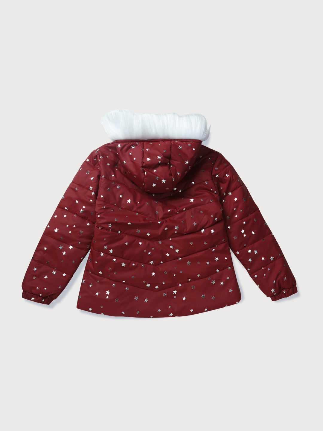 Girls Red Printed Polyster Heavy Winter Jacket