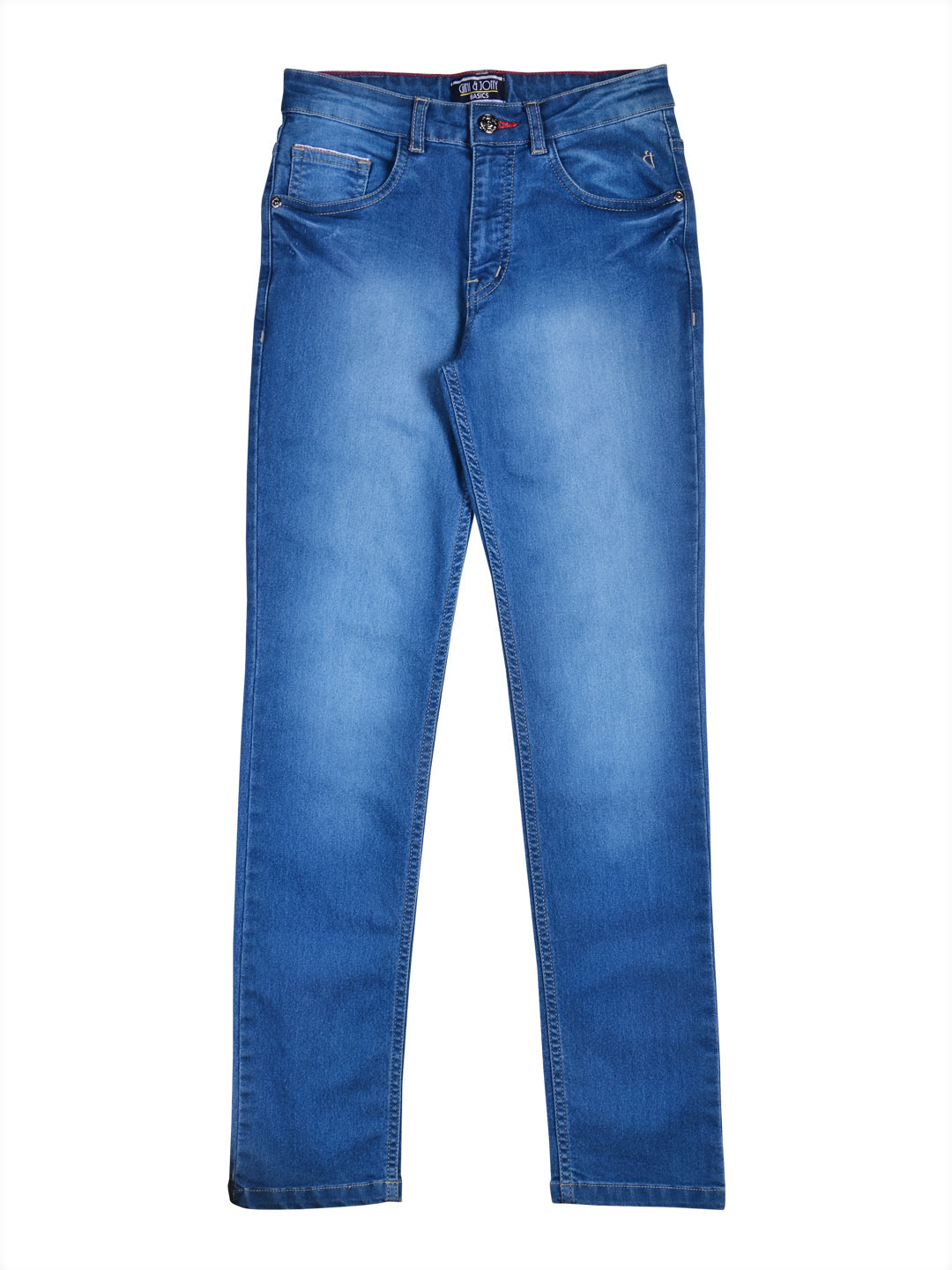 Boys Blue Washed Denim Jeans Fixed Waist