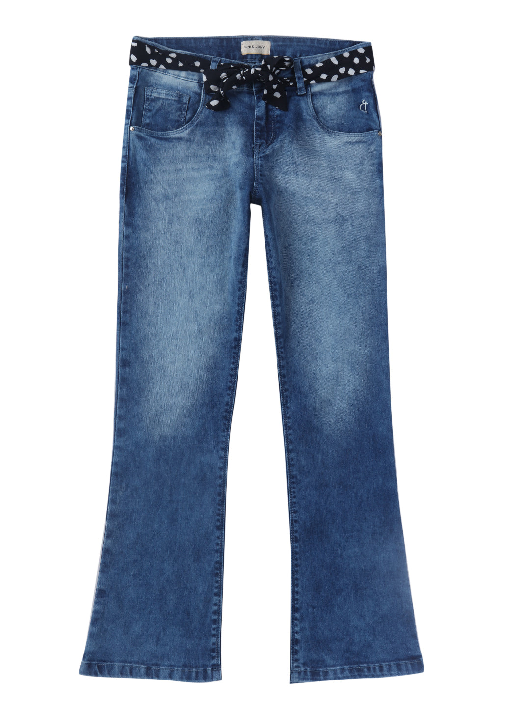 Girls Blue Denim Washed Fixed Waist Jeans