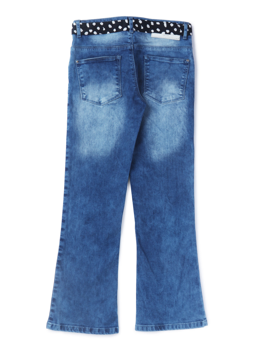 Girls Blue Denim Washed Fixed Waist Jeans