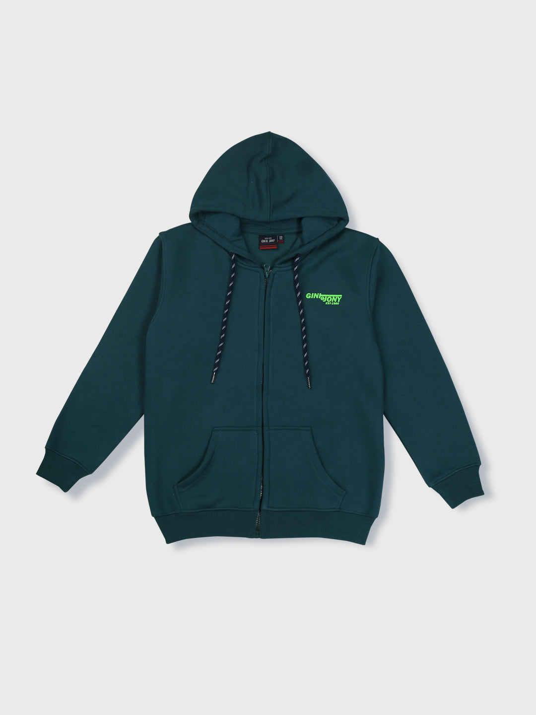 Boys Green Solid Fleece Knits Jacket