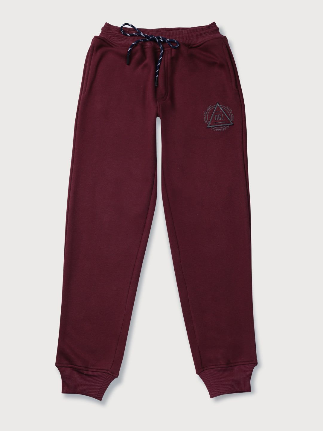 Boys Maroon Solid Cotton Track Pant