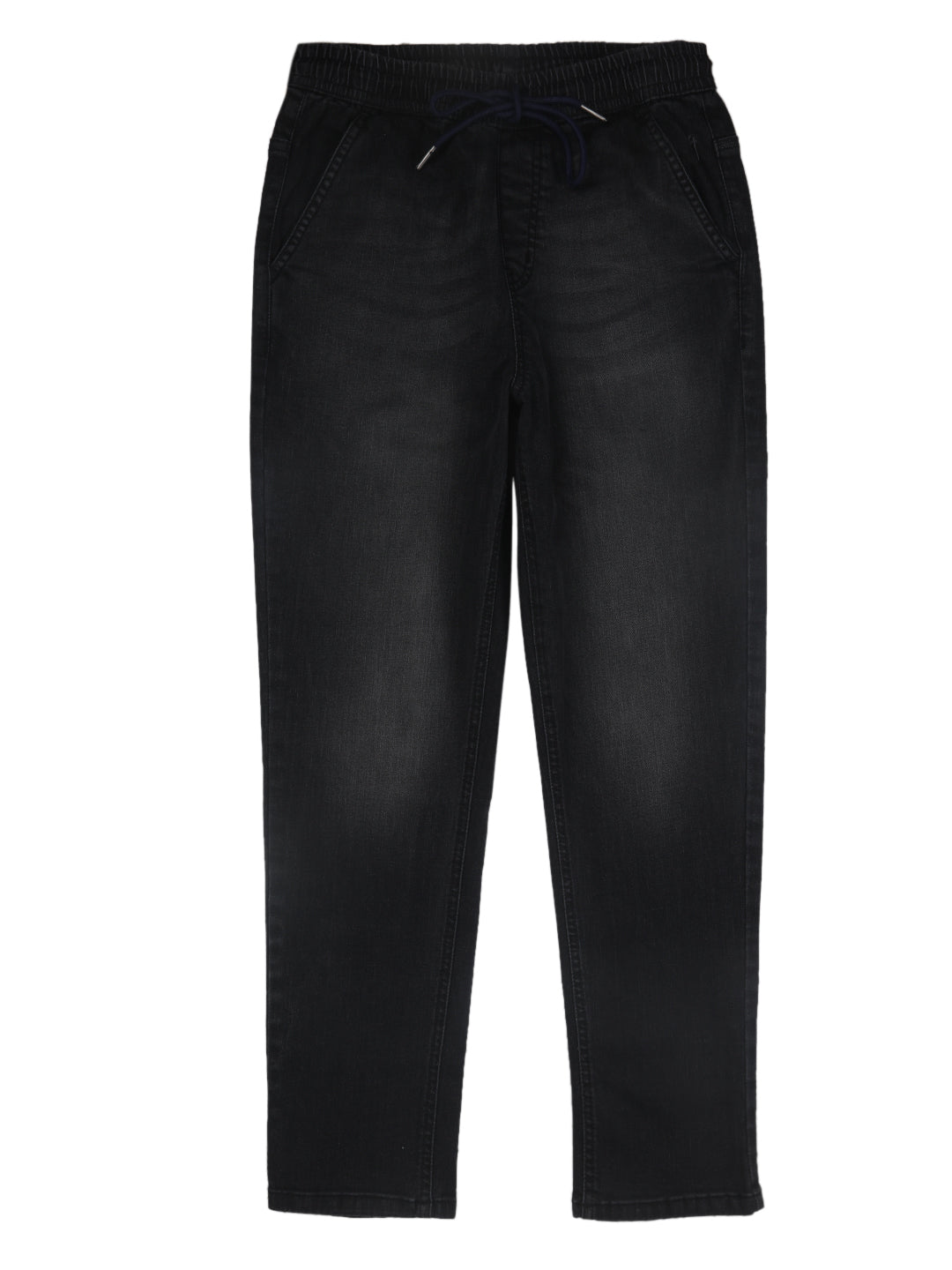 Boys Black Denim Solid Elasticated Jeans
