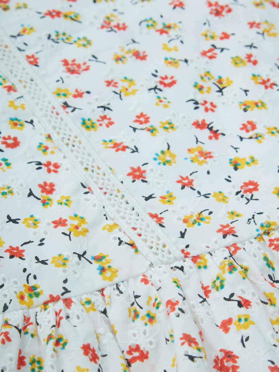 Girls Off White Printed Woven Woven Top