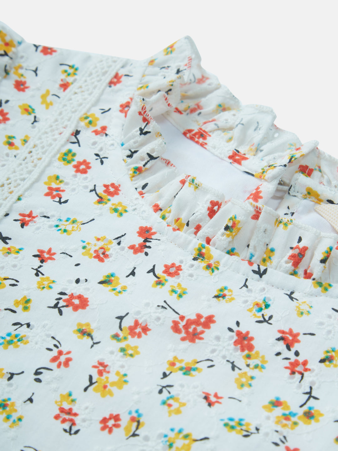 Girls Off White Printed Woven Woven Top