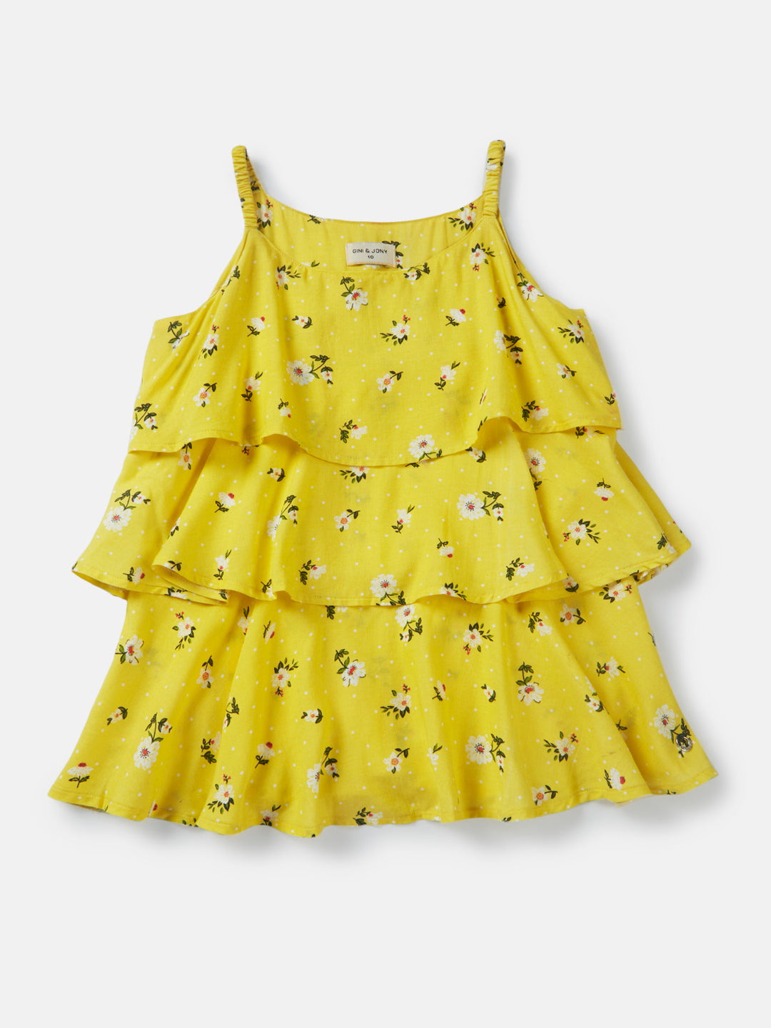 Girls Yellow Printed Woven Woven Top