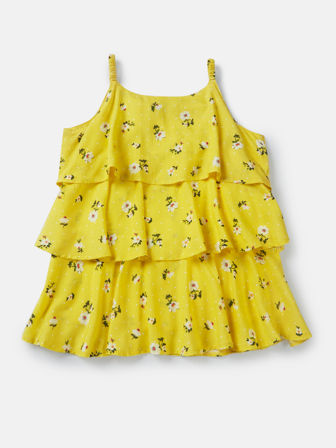 Girls Yellow Printed Woven Woven Top