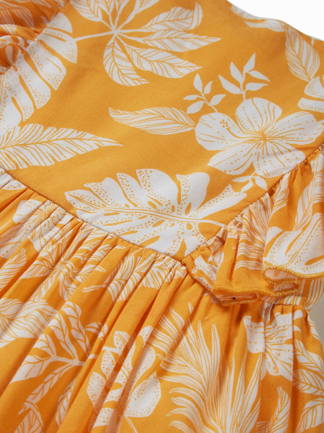 Girls Orange Printed Woven Dress