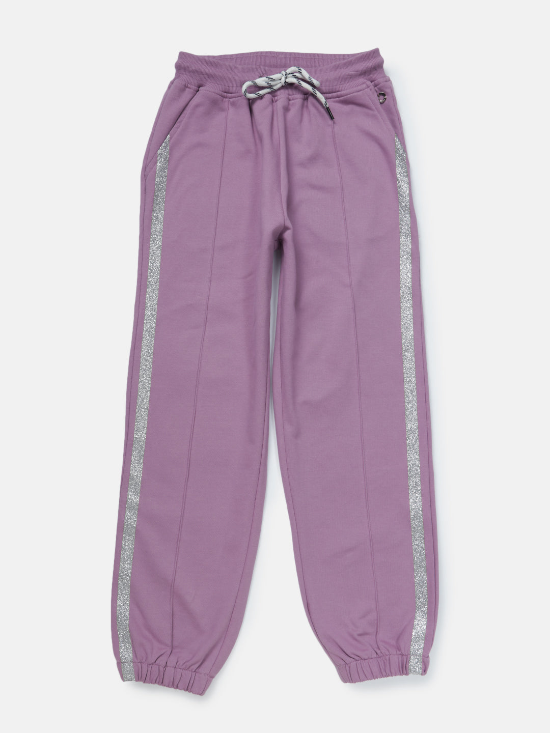Girls Purple Striped Knits Track Pant