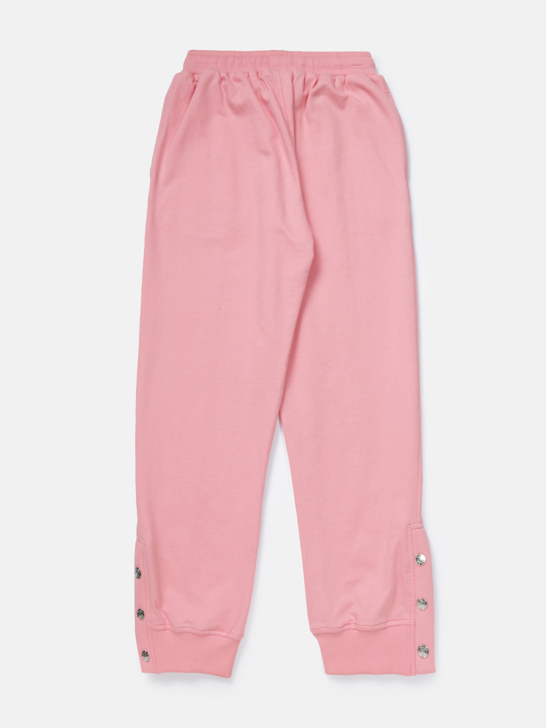 Girls Pink Cotton Solid Elasticated Track Pant