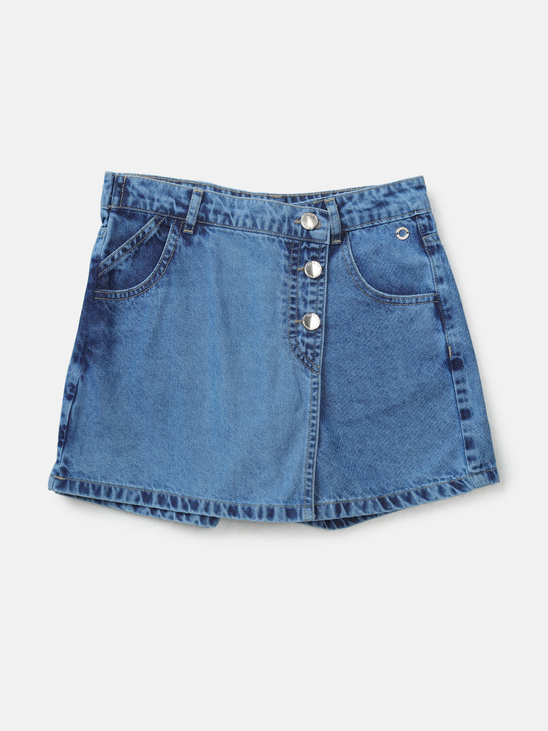 Girls Blue Solid Denim Skirt