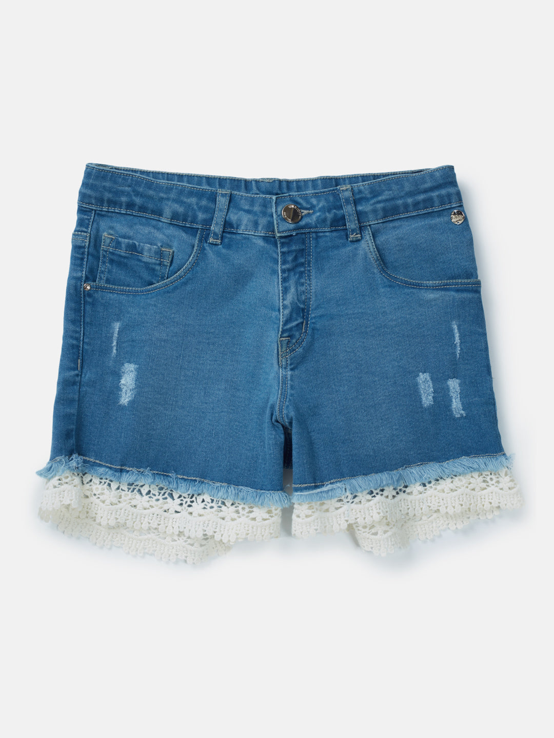 Girls Blue Solid Denim Shorts