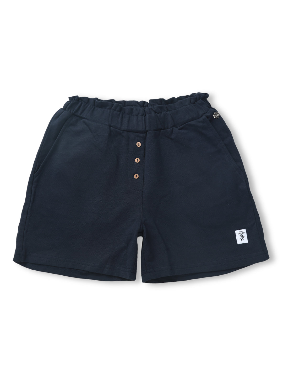 Girls Navy Blue Solid Knits Shorts