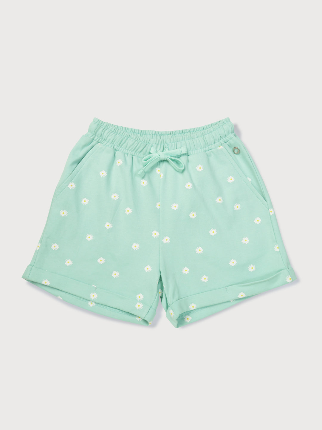 Girls Green Printed Knits Shorts