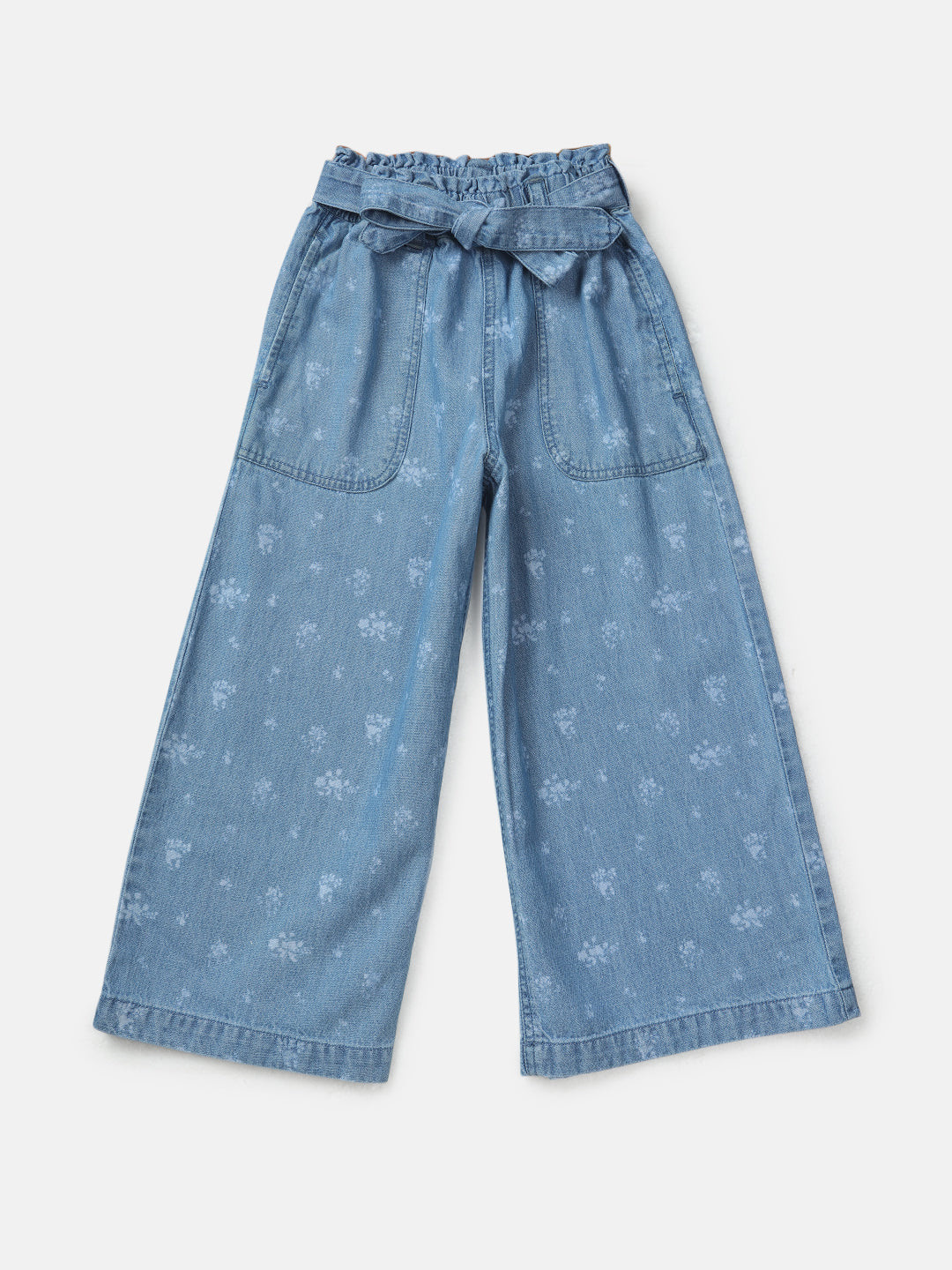 Girls Blue Printed Denim Culottes