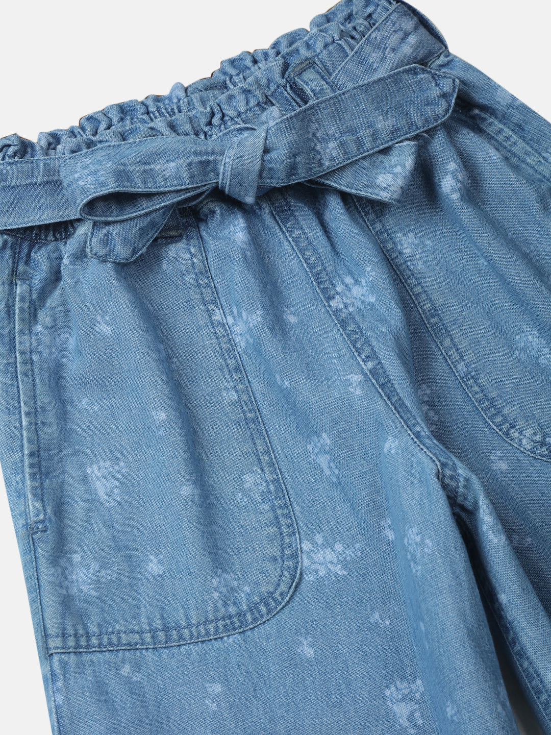 Girls Blue Printed Denim Culottes