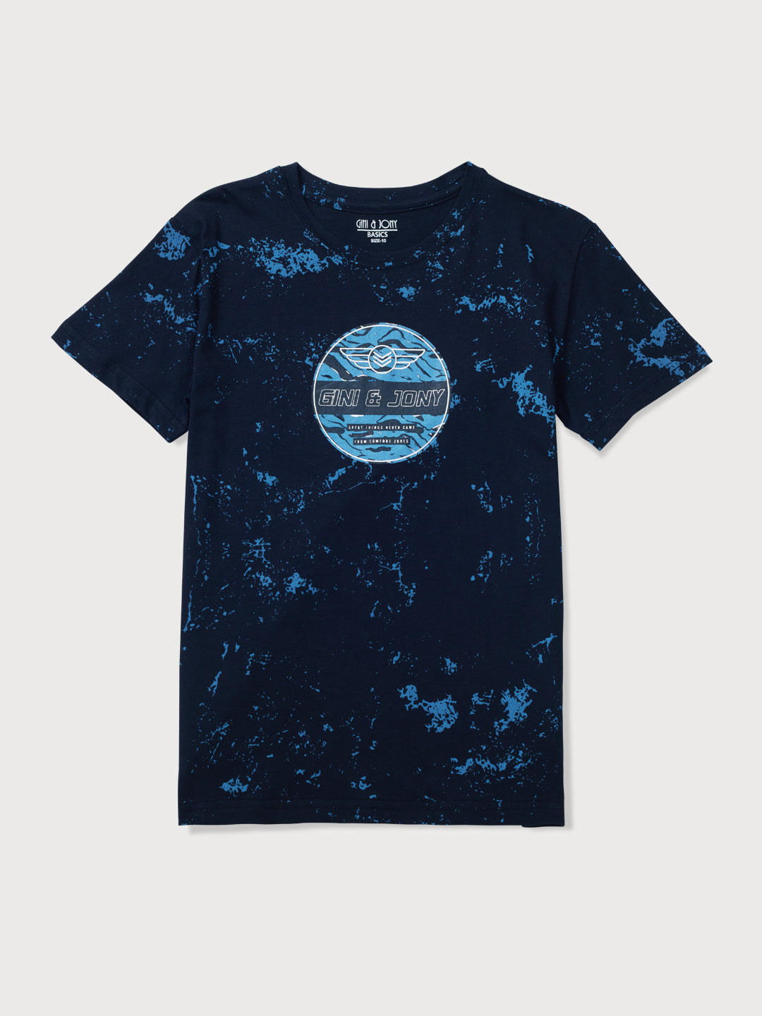 Boys Navy Blue Printed Cotton T-Shirt