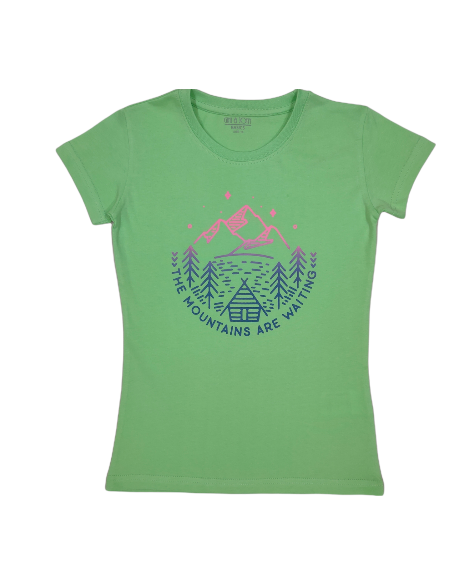 Girls Green Printed Cotton Knits Top