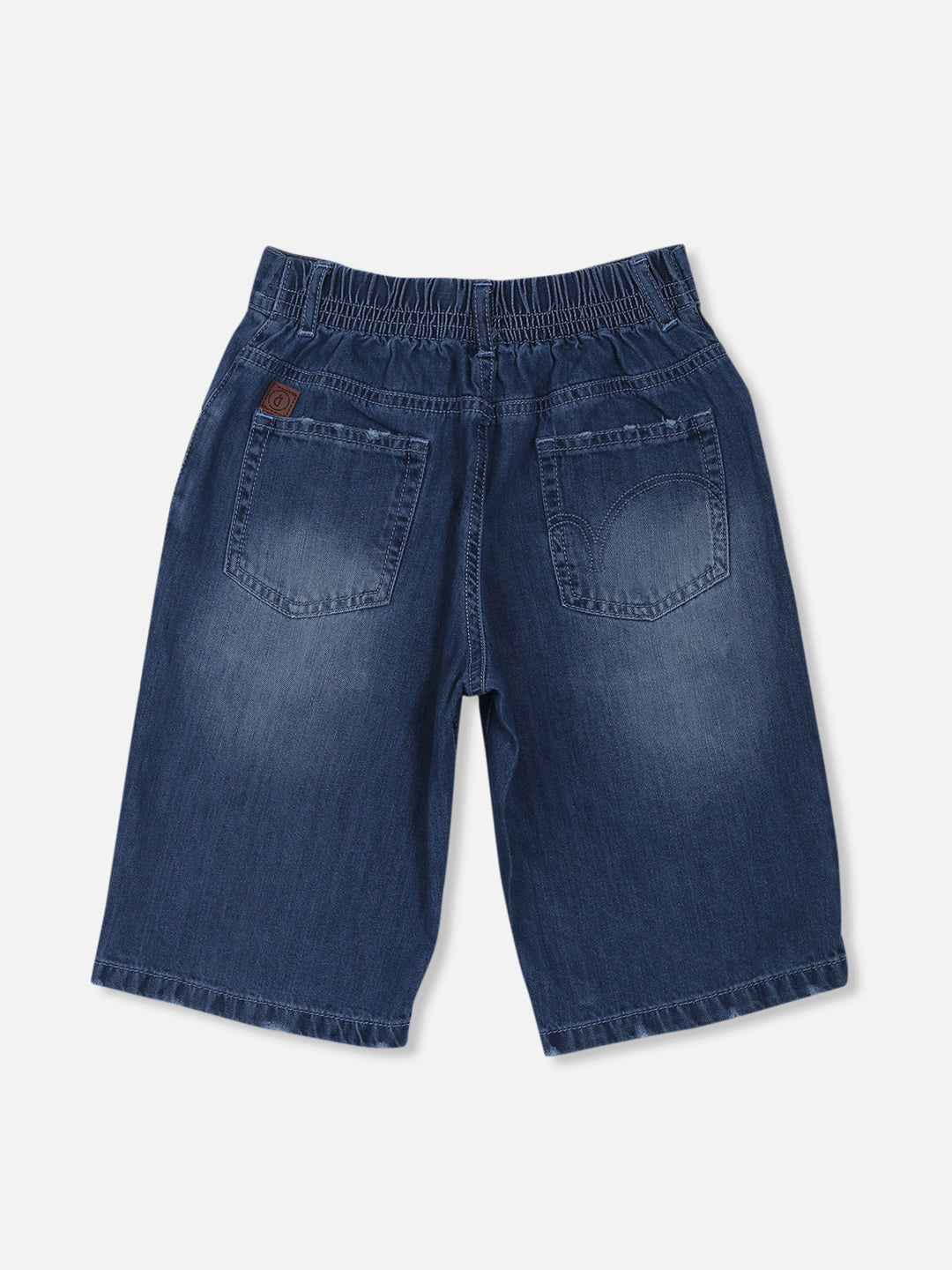 Boys Blue Solid Denim Bermuda