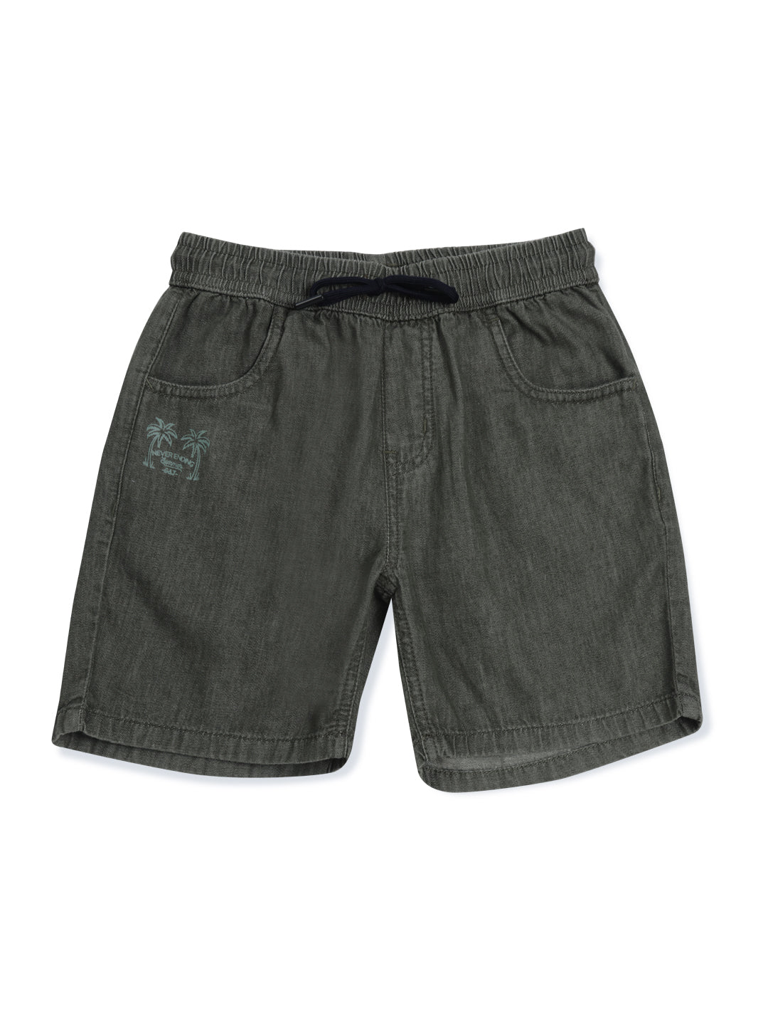 Boys Green Solid Denim Shorts