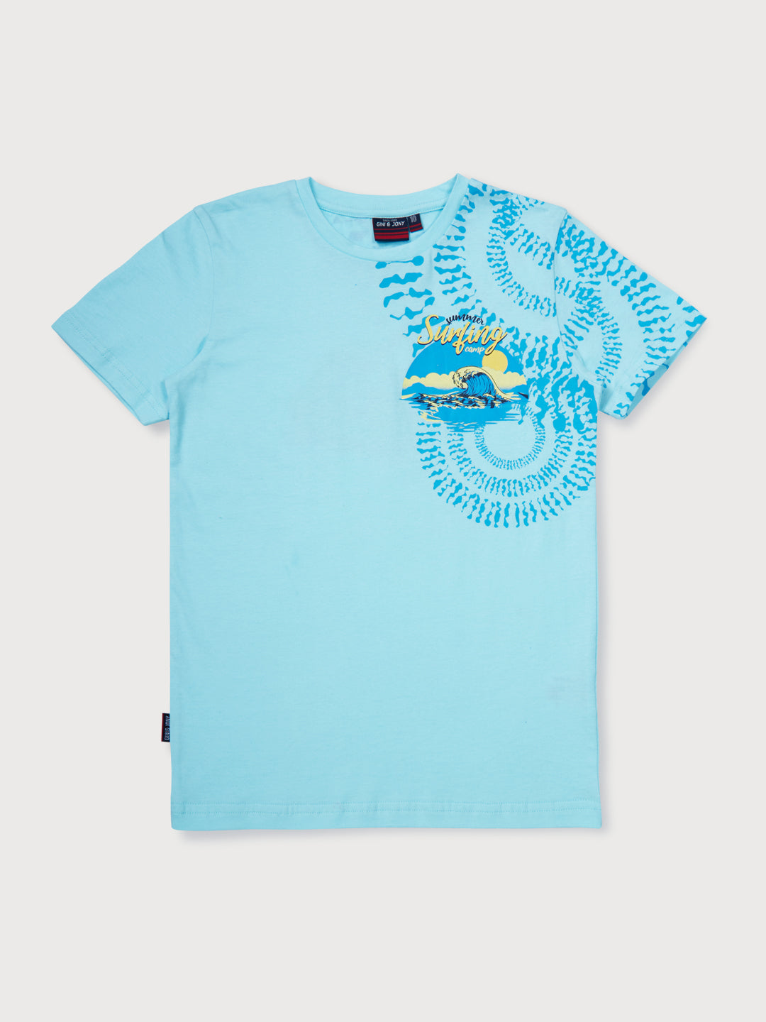 Boys Blue Printed Knits T-Shirt