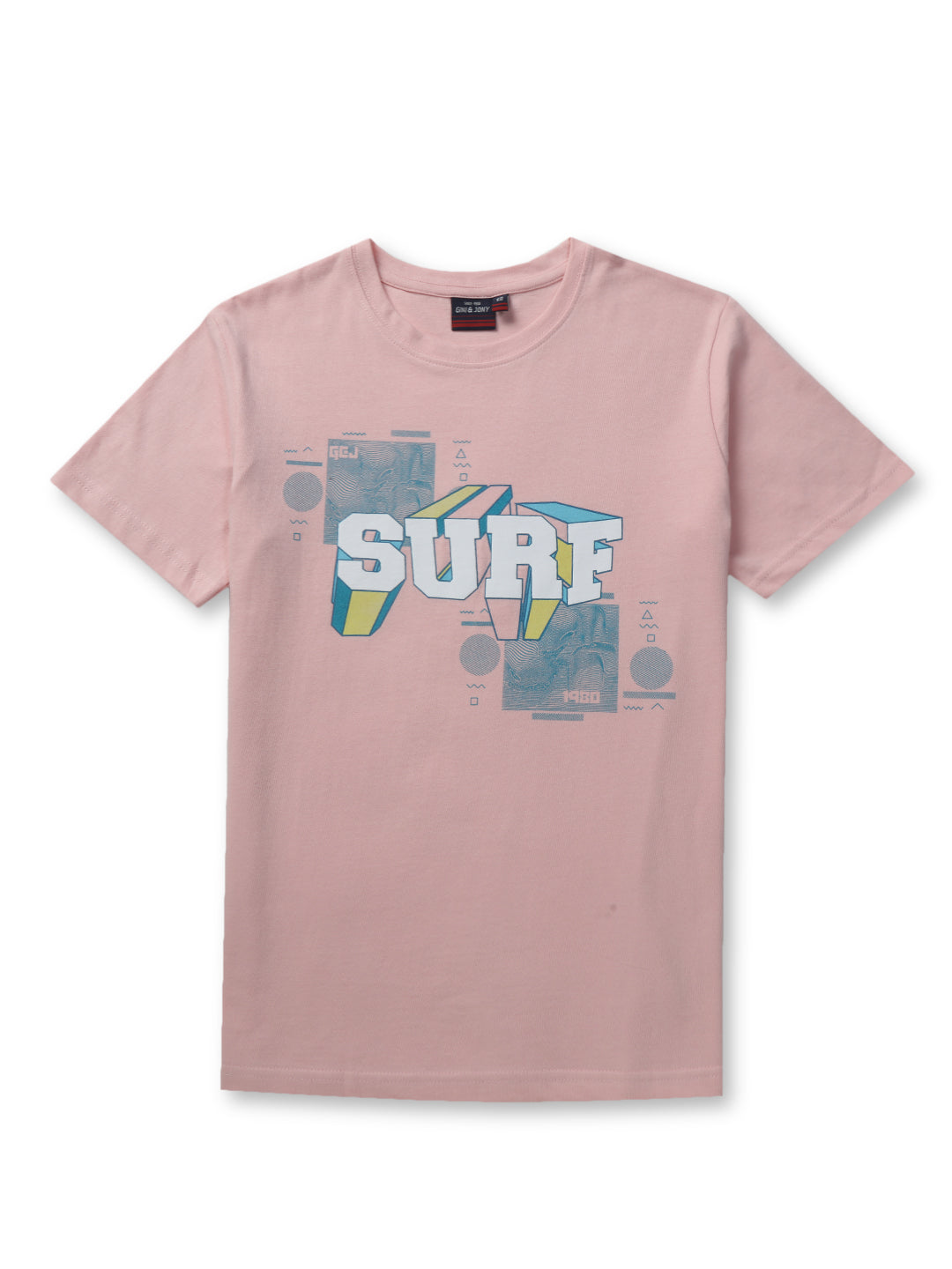 Boys Peach Printed Knits T-Shirt