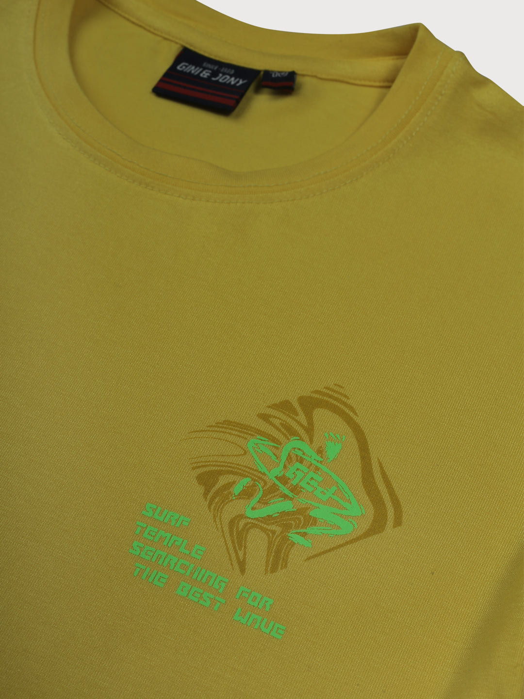 Boys Yellow Printed Knits T-Shirt