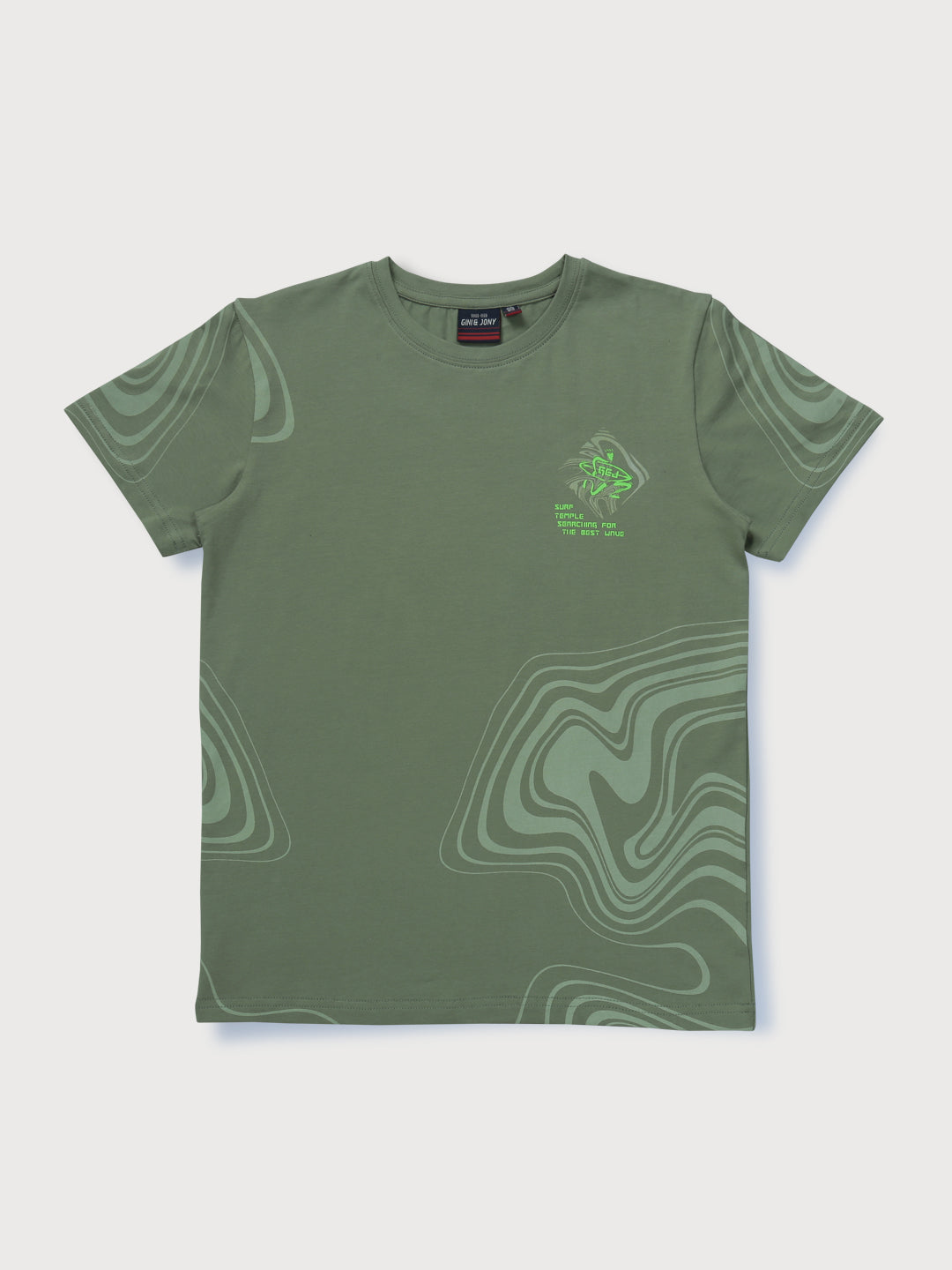 Boys Green Printed Knits T-Shirt