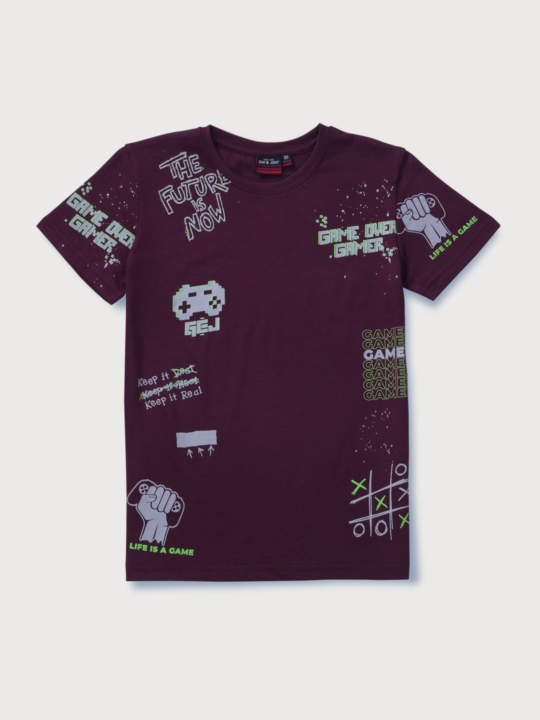 Boys Purple Printed Knits T-Shirt