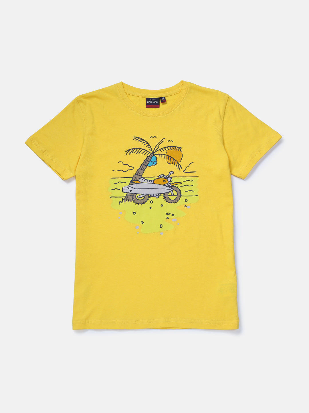 Boys Yellow Printed Knits T-Shirt