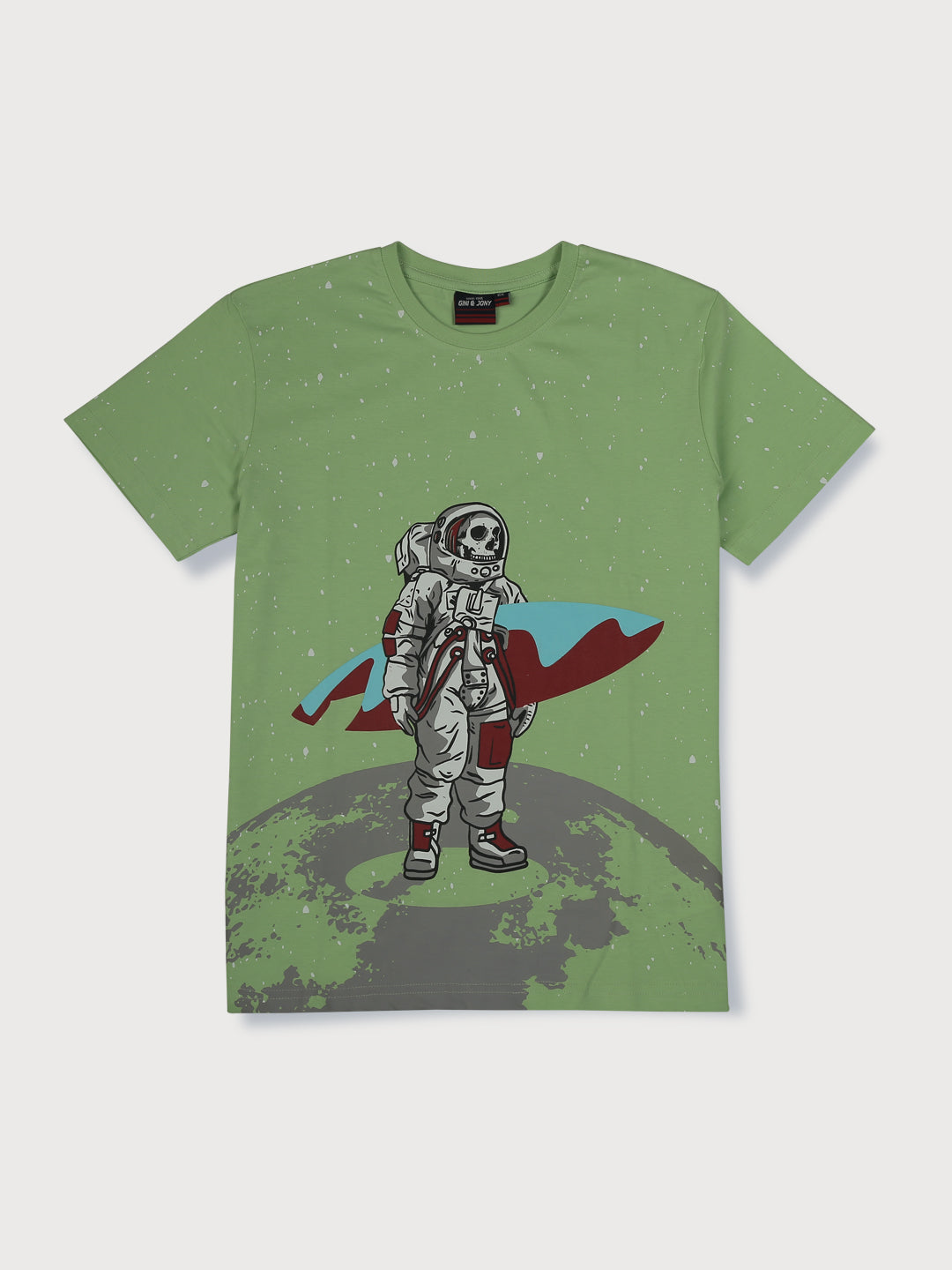 Boys Green Printed Knits T-Shirt