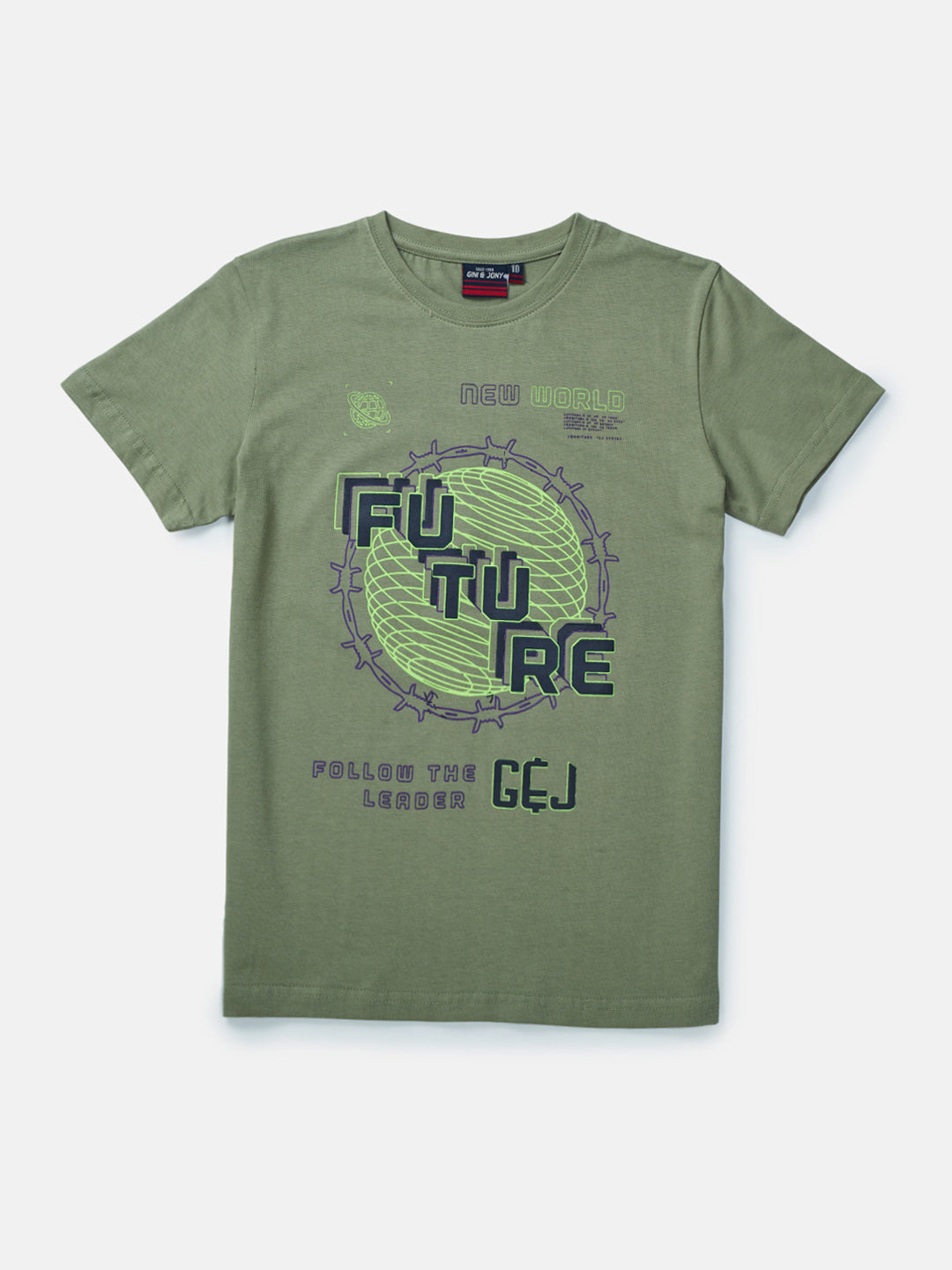 Boys Green Printed Knits T-Shirt