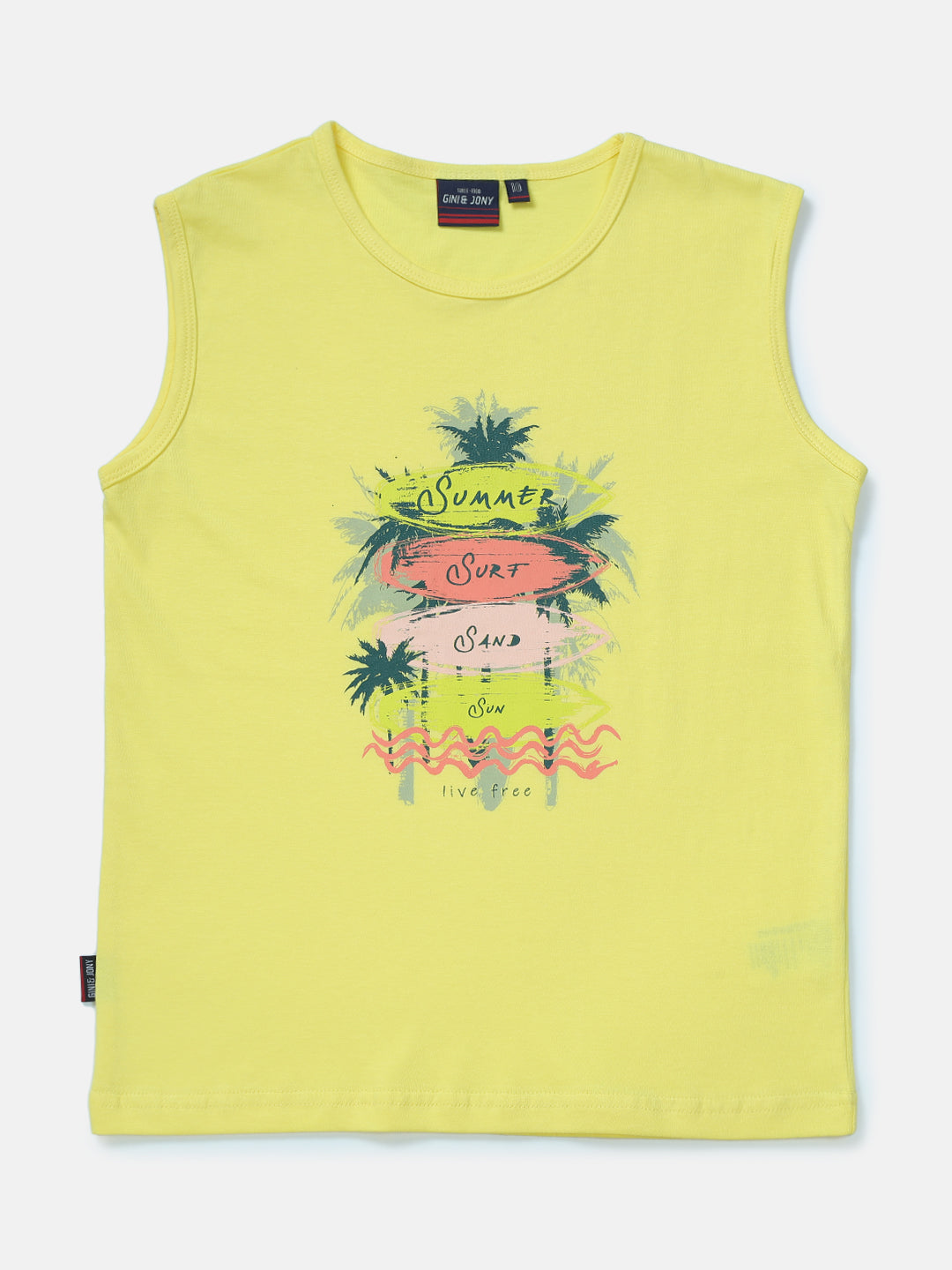 Boys Yellow Printed Knits Sando