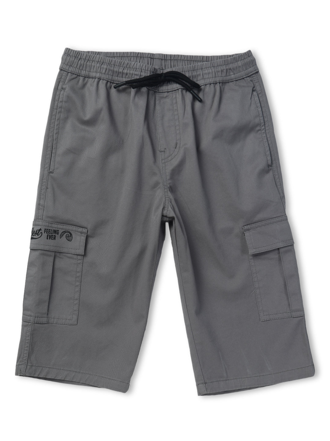 Boys Grey Solid Cotton Bermuda