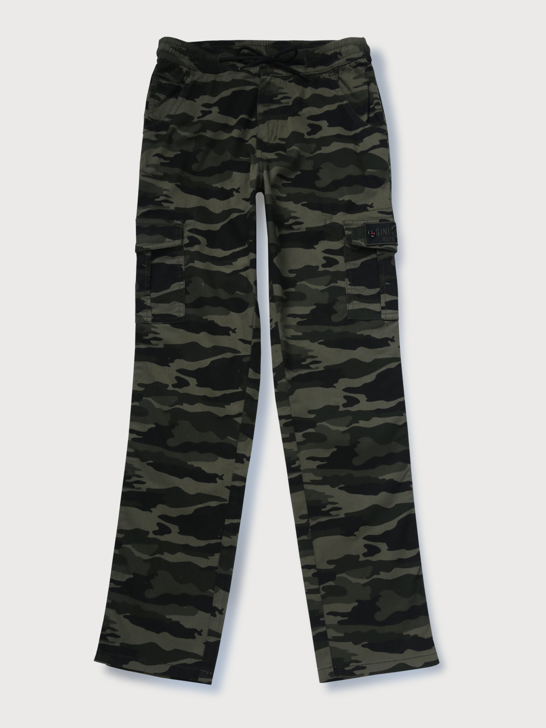 Boys Green Cotton Camouflage Elasticated Trouser