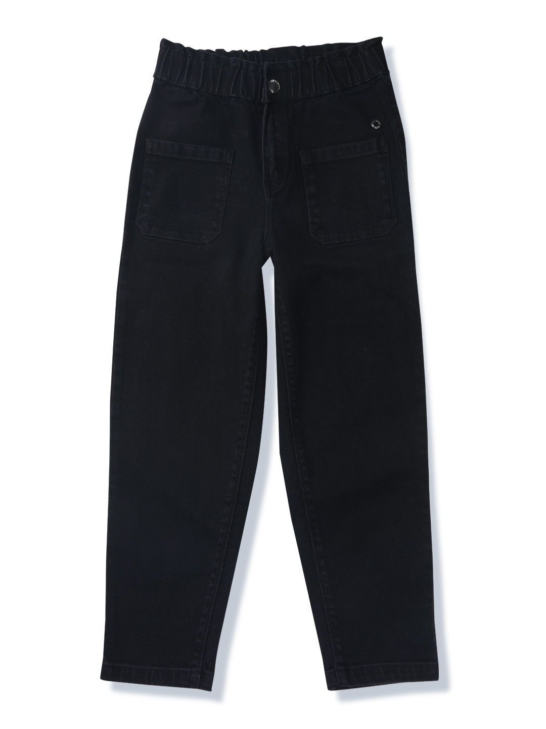 Girls Black Solid Cotton Jeans