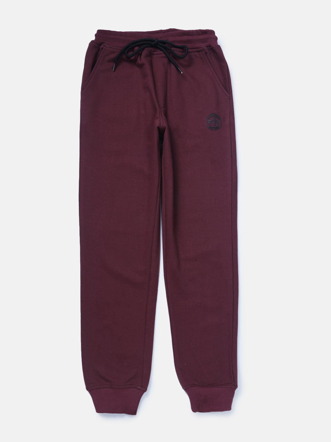 Boys Maroon Solid Knits Track Pant