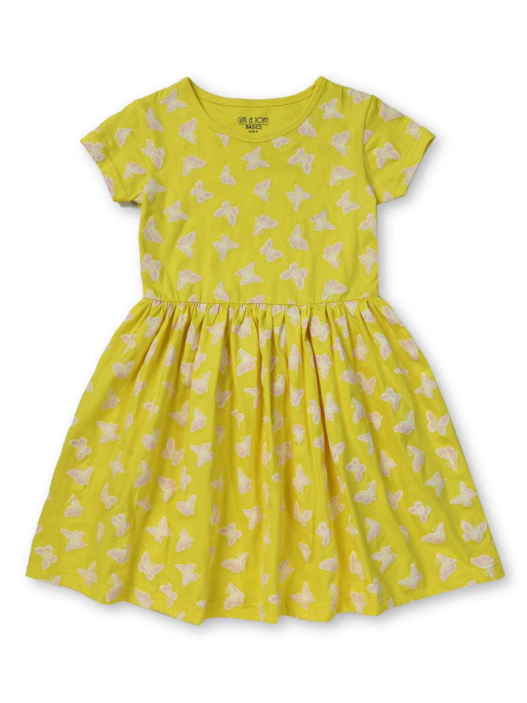 Girls Yellow Printed Knits Dress