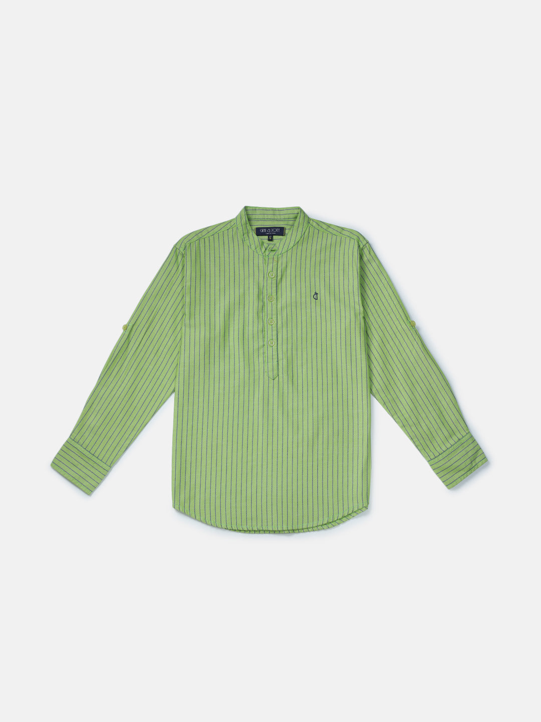 Boys Green Striped Woven Shirt