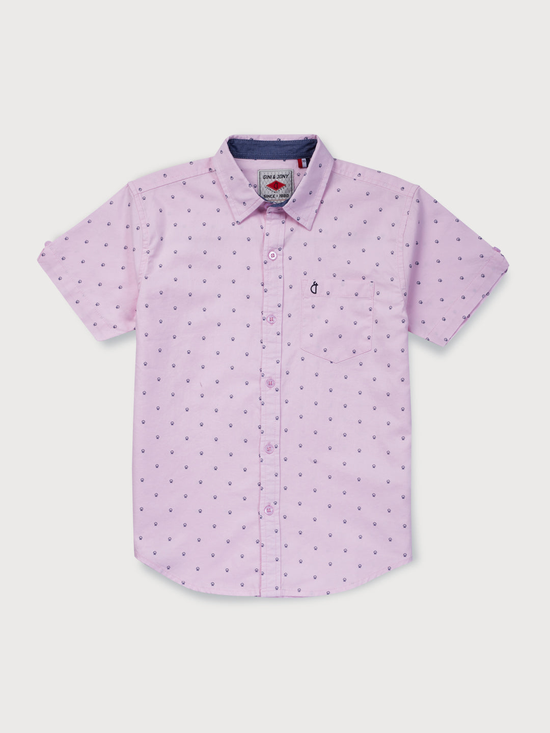 Boys Pink Printed Cotton Shirt