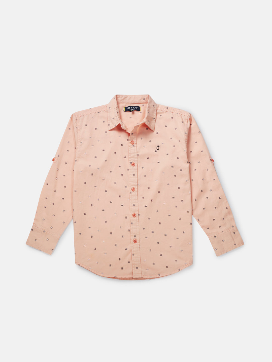 Boys Peach Printed Woven Shirt